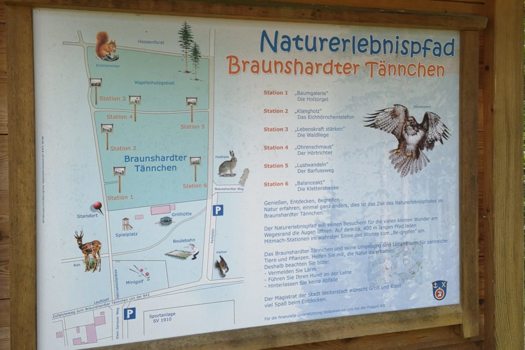 Übersichtskarte des Naturerlebnispfads im Braunshardter Tännchen