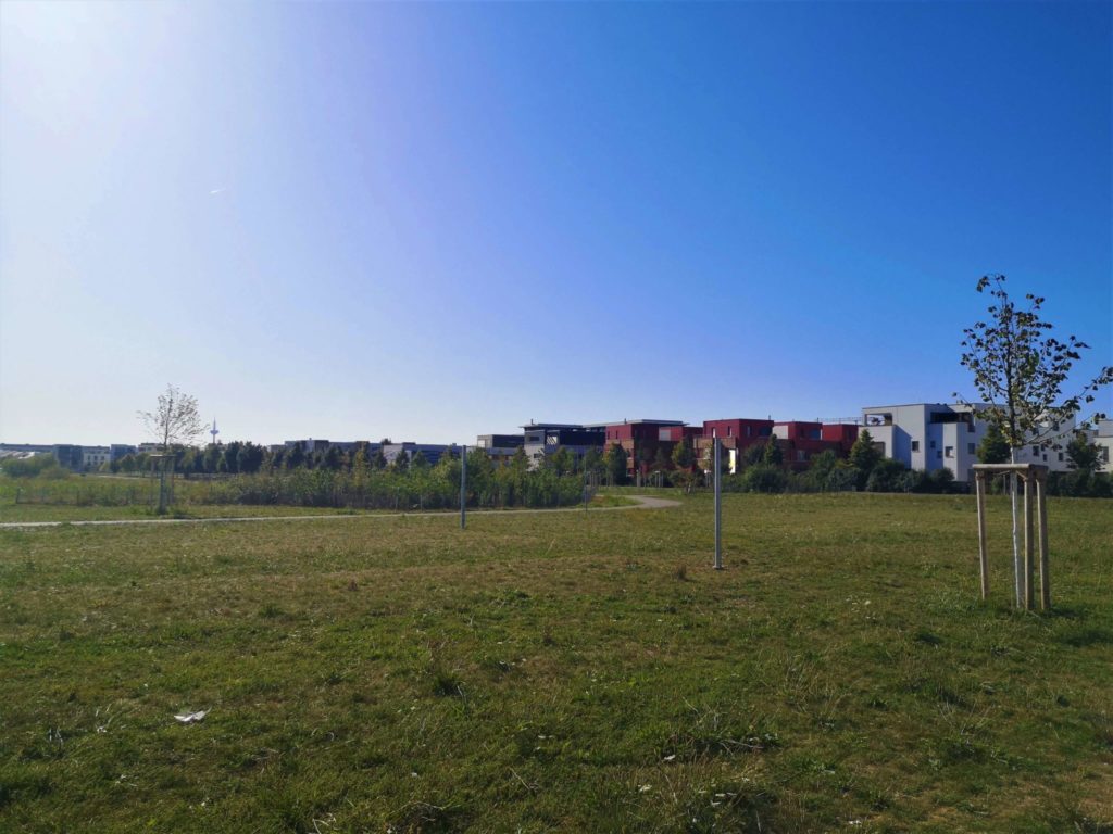 Blick vom Spielplatz mit dem Ginnheimer Spargel am Horizont