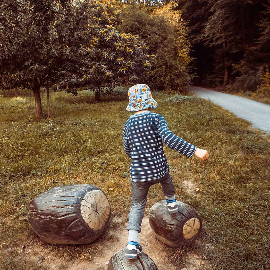 Herbst Kind auf Kastanien