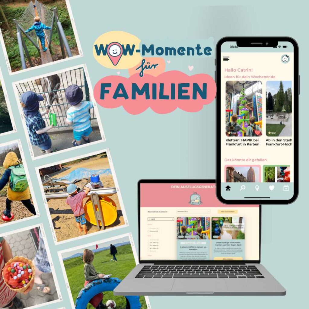 WOW-Momente für Familien mit Smartphone App WOWZER und einem Bildschirm, der den Mitgliederbereich mit tollen WOW-Momenten für Familien zeigt